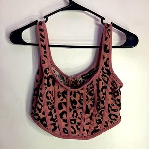 Pink and black cheetah crop top from shein with zip up back
